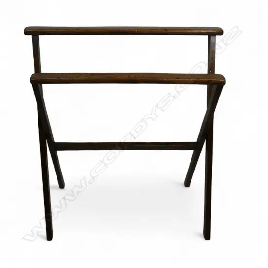 An old elm folding textile display rack,